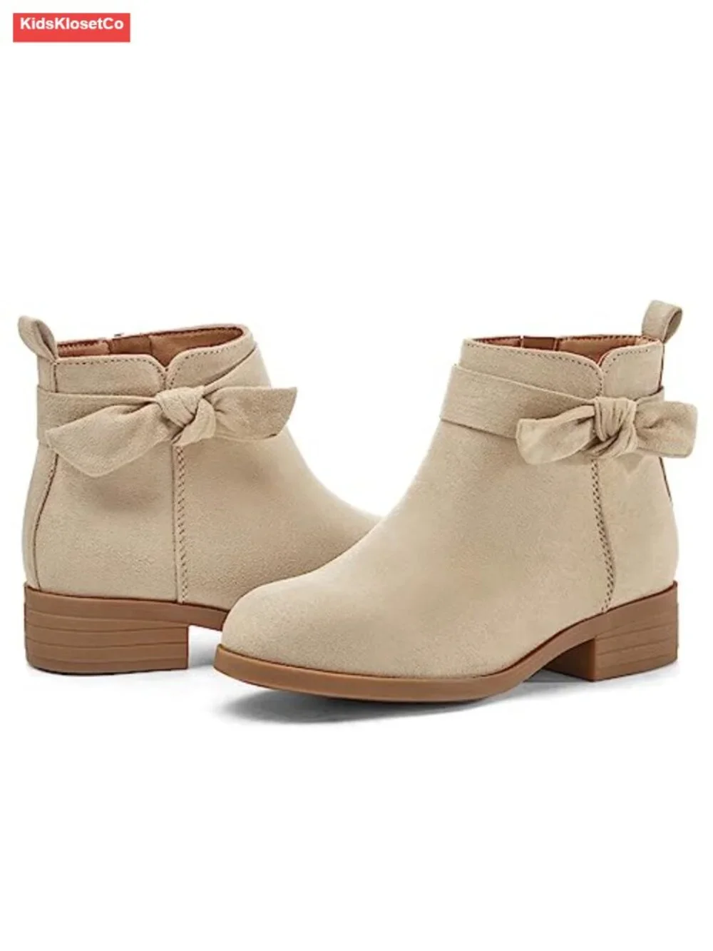 Girls Bow Ankle Booties Chunky Heel Side Zipper Faux Suede Cute Toddler Dress